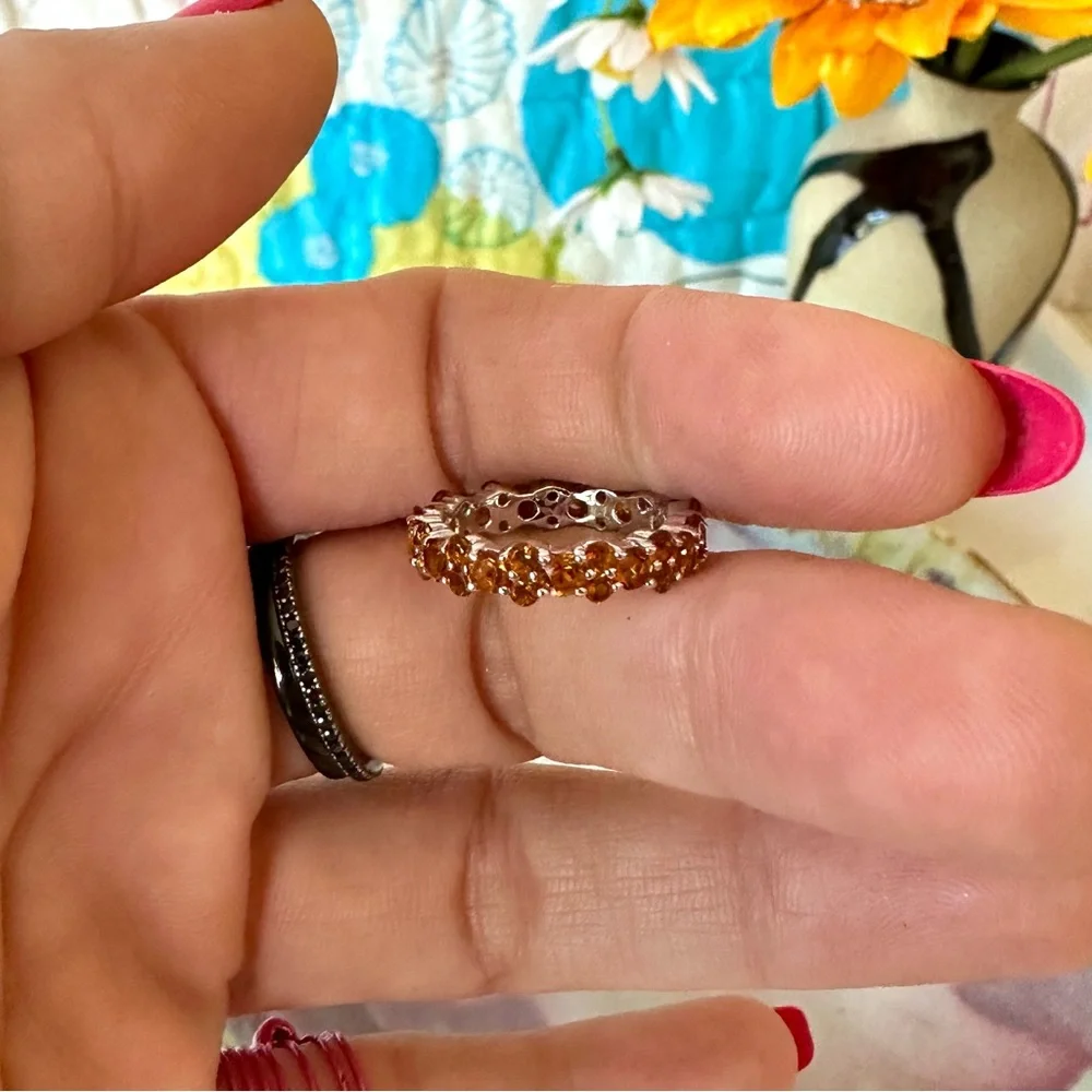 amber & 925 sterling silver eternity band ring / size 5 - Picture 2 of 4